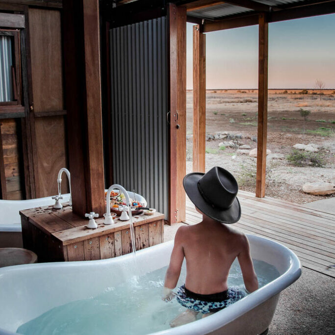 Relaxing in the artesian baths at sunset